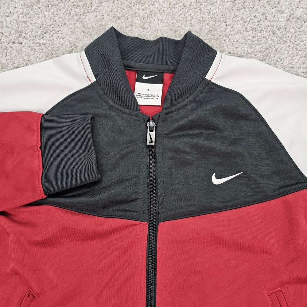 Nike Kids Full Zip Track Jacket Red Dark Gray White Colorblock Size 6 NWOT